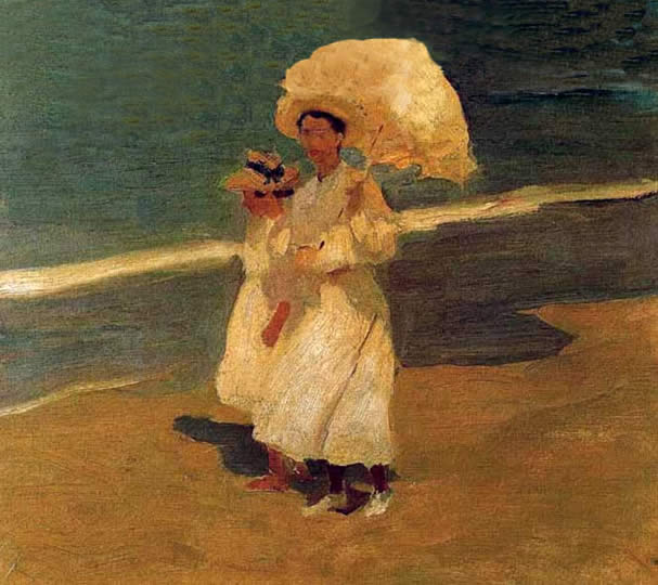 Paseando en la plata con parasol por Sorolla y Bastida.