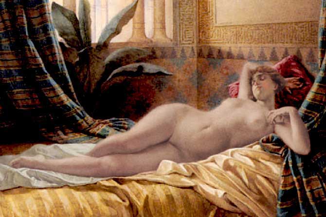 Desnudo orientalista en acuarela por Ballesio.