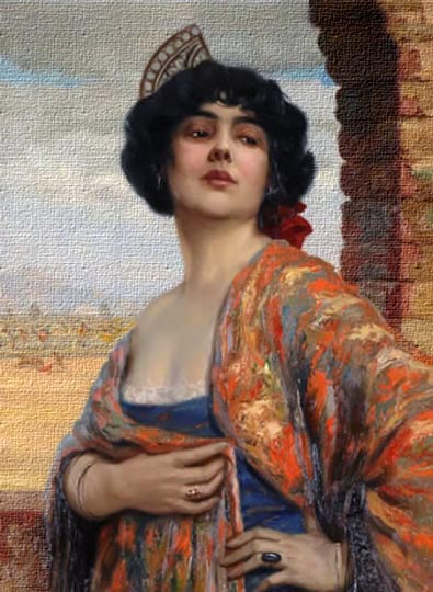 Tela al óleo, retrato orientalista por el alemán Hassenteufel.