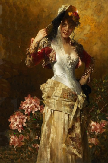 Retrato femenino, arte romántico alemán por Kiesel.