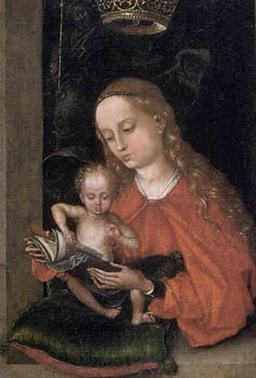 Virgen y niño arte religioso flamenco por Schongauer.