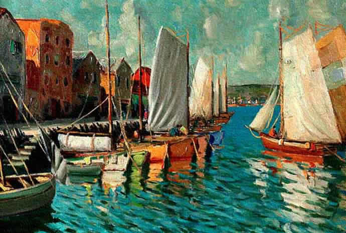 Marina, cuadro al óleo por Pacheco Altamirano. 