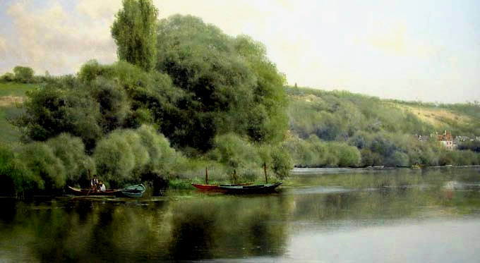 Paisaje en la campiña belga pintado por el español Sánchez Perrier.