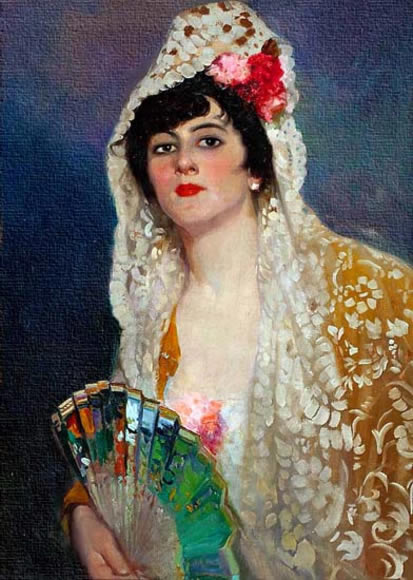 Dama retratada al óleo sobre tela por el artista Benedito Vives. 