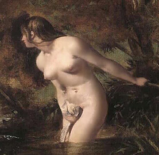 Figura desnuda pintada al óleo por Etty.