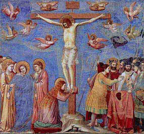 Cristo crucificado, pintura al fresco por Giotto.