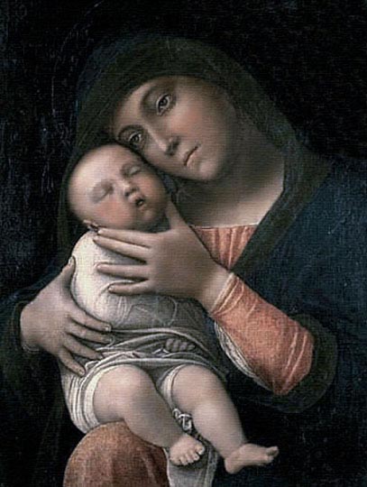 Virgen y niño del alto Renacimiento por Mantegna.