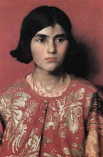 Retrato romántico estilo prerrafaelista por Cooper Gotch.