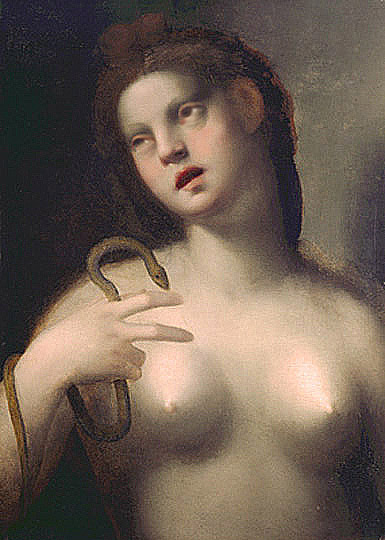 Jovencita con busto desnudo, retrato florentino por Puligo.