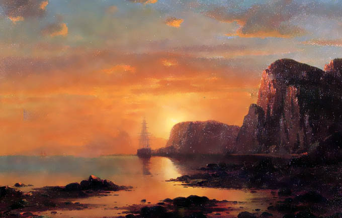 Vista del mar, óleo británico por Bradford.