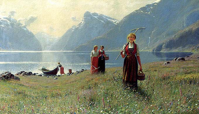 Paisaje al atardecer, pintura noruega a la holandesa por Dahl.