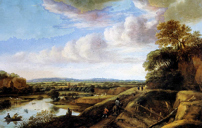 Paisaje de río, flamenco holandés por Van Ruysdael. 