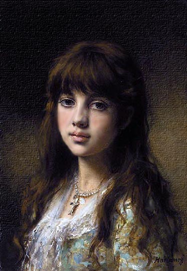 Retrato realista, preimpresionismo por el ruso Harlamoff.