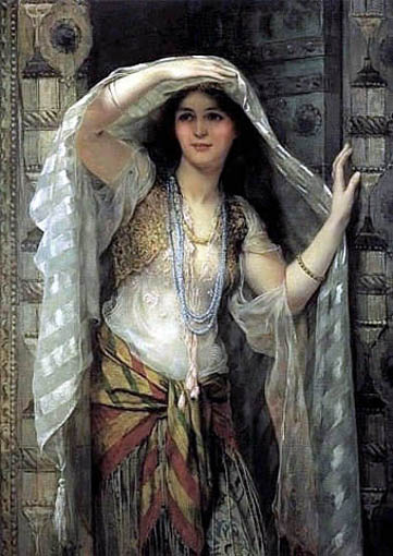 Pintura orientalista similar a la de John Godward.