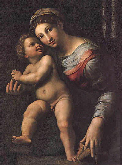 Retrato de Virgen y niño, obra religiosa por Romano.