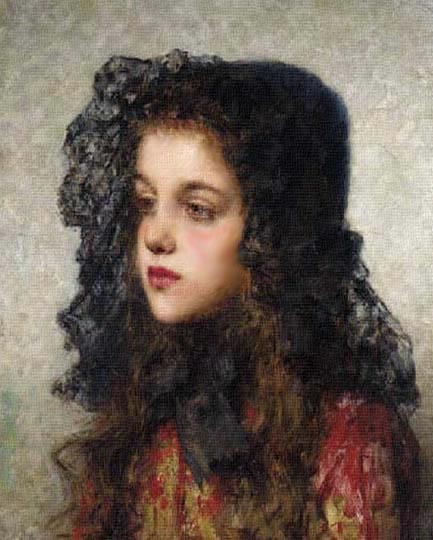 Retrato realista de niña en estilo neo-impresionista por Harlamoff.