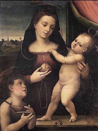 Pintura religiosa de Virgen y niño, arte italiano  por Albertinelli.