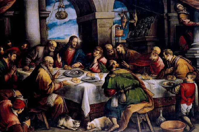 Pintura de la Ultima Cena, manierismo italiano por Bassano el joven.