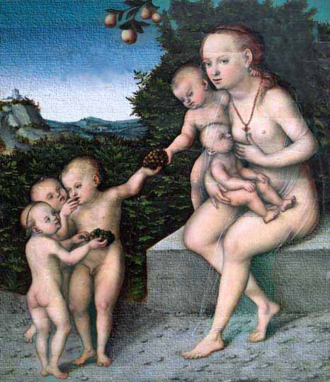 Cuadro alegórico del renacimiento alemán por Cranach el joven. 