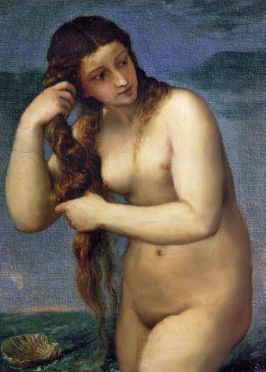 Pintura veneciana, desnudo en óleo sobre tela, por Vecellio.