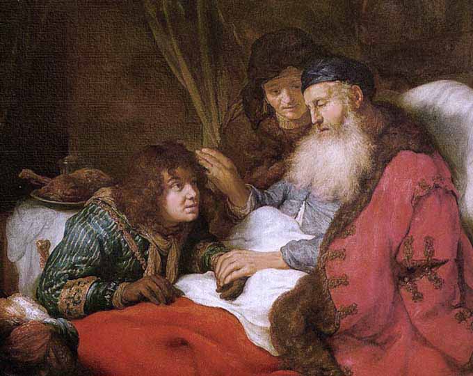 Cuadro religioso alemán, en estilo de Rembrandt, por el artista barroco Flinck.