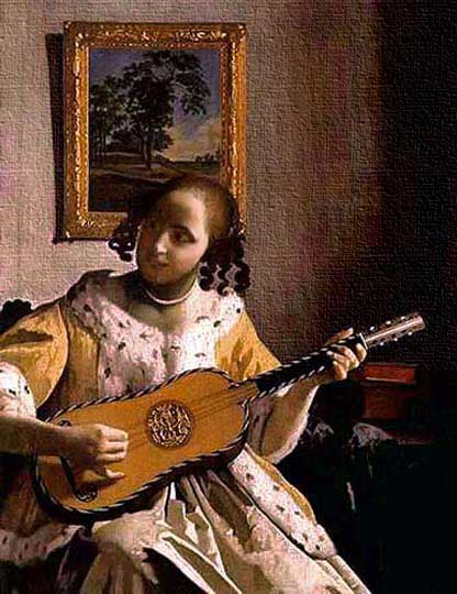 Dama con instrumento musical, realismo del 1600 por el holandés Vermeer.