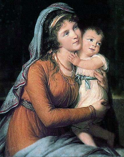 Dama y niño en vestido de la época por la neoclásica Vigée Le Brun.