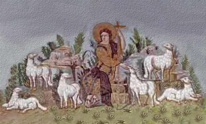 Obra pastoral italiana pintada sobre muro.