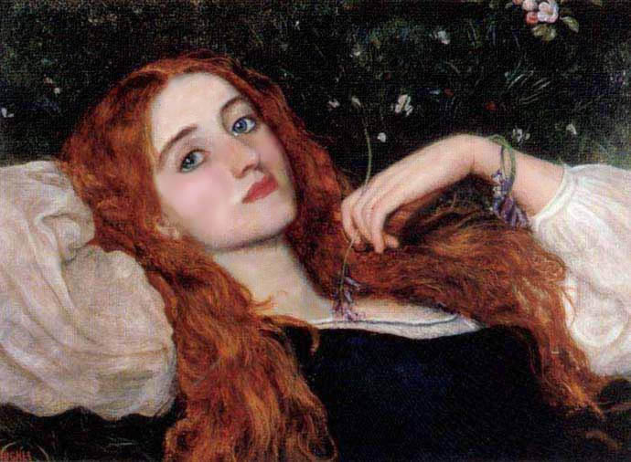 Pintura prerrafaelista, retrato del siglo 19 por Hughes.